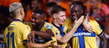 Cyprus League 2025-2026: Στιγμιότυπα 5ης αγωνιστικής (26-28/09/2025) / Οι παίκτες του ΑΠΟΕΛ σε πανηγυρισμό ενός από τα δύο γκολ στη νίκη επί του Απόλλωνα